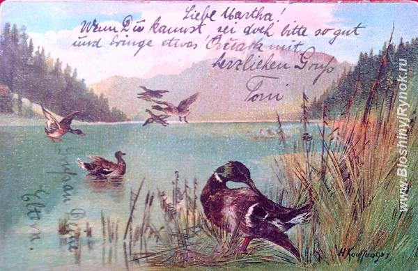 Редкая открытка Утки на озере 1917 год.. Россия, Москва, Центральный АО
