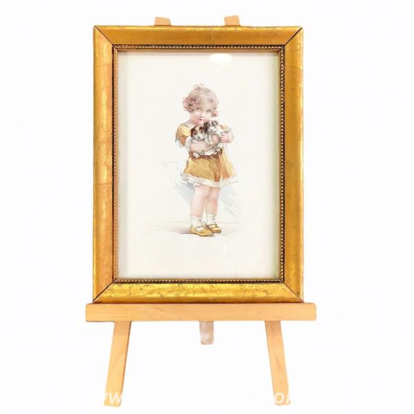 Картинка в золотой раме, на подставке, панно, девочка, дети, деревянна .... Россия, Калининградская область,  Калининград