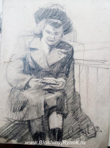 Портрет карандашом, графика. 1942 год. Россия, Санкт-Петербург, Выборгский